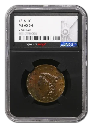 1818 1C NGC MS63BN VaultBox
