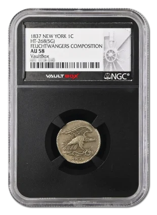 1837 New York 1C Feuchtwangers Composition NGC AU58 VaultBox - With Shadow