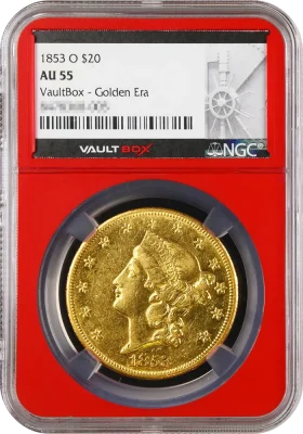 1853-O Gold $20 NGC AU55 VaultBox Golden Era