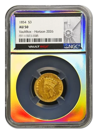 1854 $3 NGC AU50 VaultBox Horizon 2026 - With Shadow