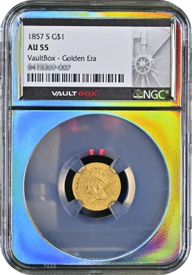 1857-S G$1 NGC AU55 VaultBox Golden Era