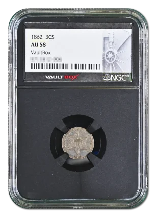 1862 3CS NGC AU58 VaultBox - With Shadow
