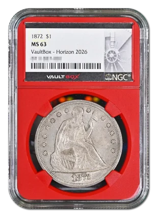 1872 $1 NGC MS63 VaultBox Horizon 2026 - With Shadow