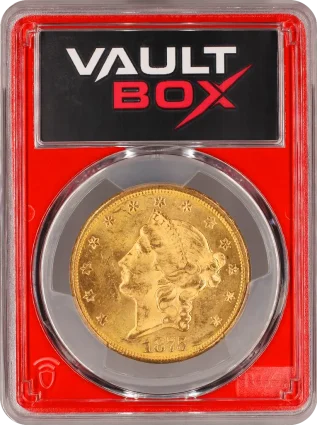 1875-CC $20 PCGS MS62+ VaultBox Surge obv