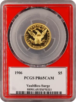 1906 $5 PCGS PR65CAM PCGS VaultBox Surge rev