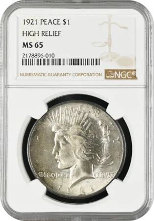 1921 Peace $1 High Relief NGC MS65