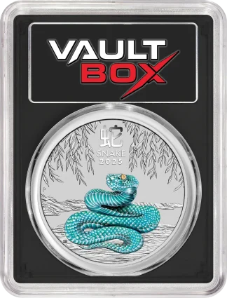 2025-P $1 Australia Silver Year of the Snake Blue Colorized PCGS MS70 VaultBox obv